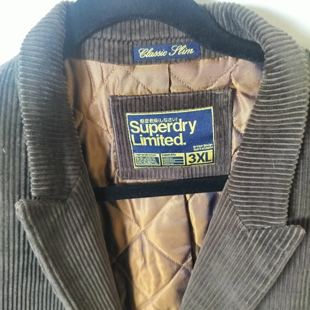 Superdry Limited Mens 3XL Corduroy BlazerJacket Brown Classic Slim QuiltedLining